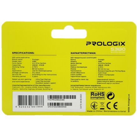 Накопитель SSD M.2 2280 512GB Prologix (PRO512GS380)