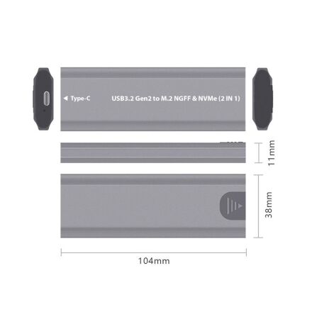 Карман внешний Dynamode M.2 SSD NVMe/SATA combo USB3.2 GEN2 USB-C (DM-CAD-SSD05)